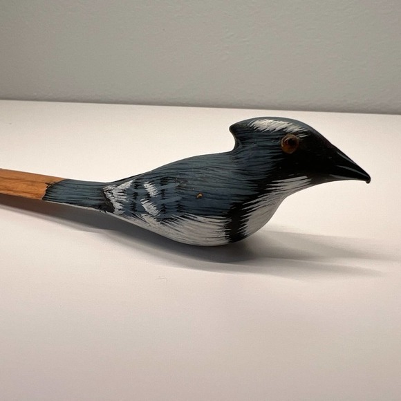Vintage Hand Carved & Painted Wood Blue Jay Bird Letter Opener - Picture 5 of 7